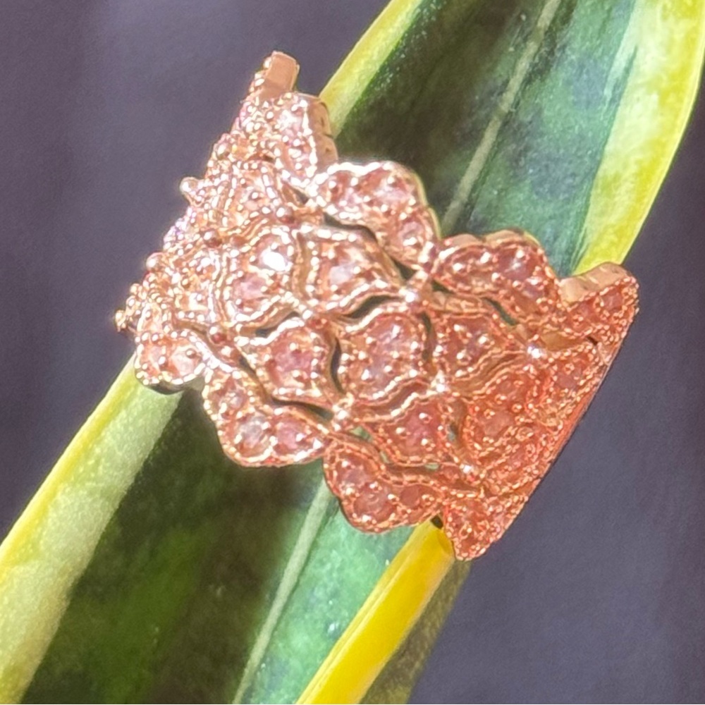 Gold Intricate Botanical Ring with Sparkling Stones